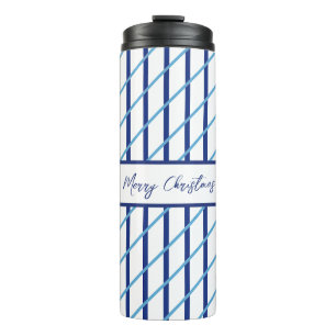 Blue Striped Merry Christmas Thermal Tumbler