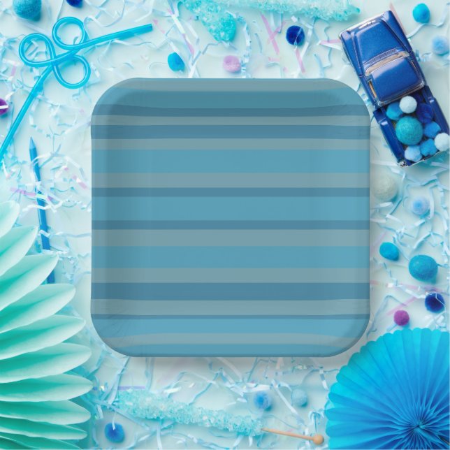 Blue striped monochromatic paper plate (Party)