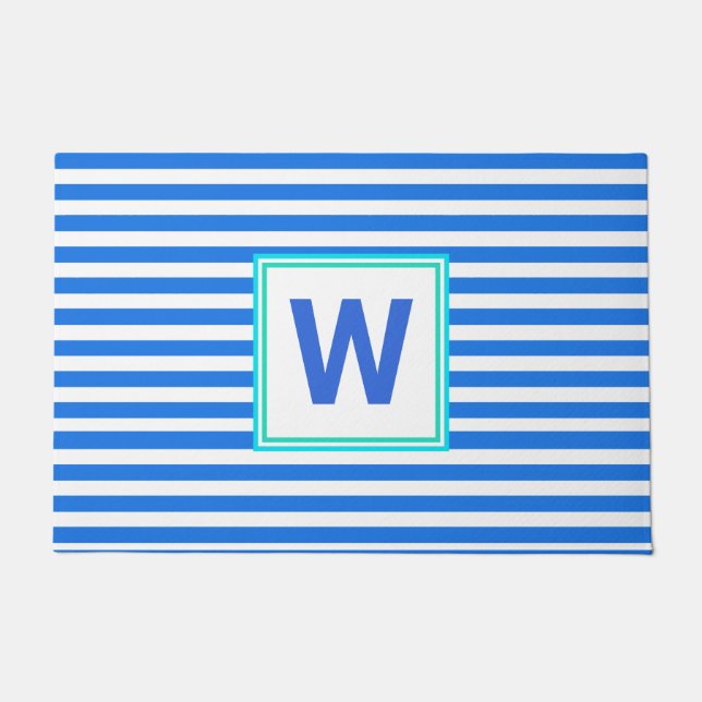 Blue Striped Monogrammed Doormat (Front)