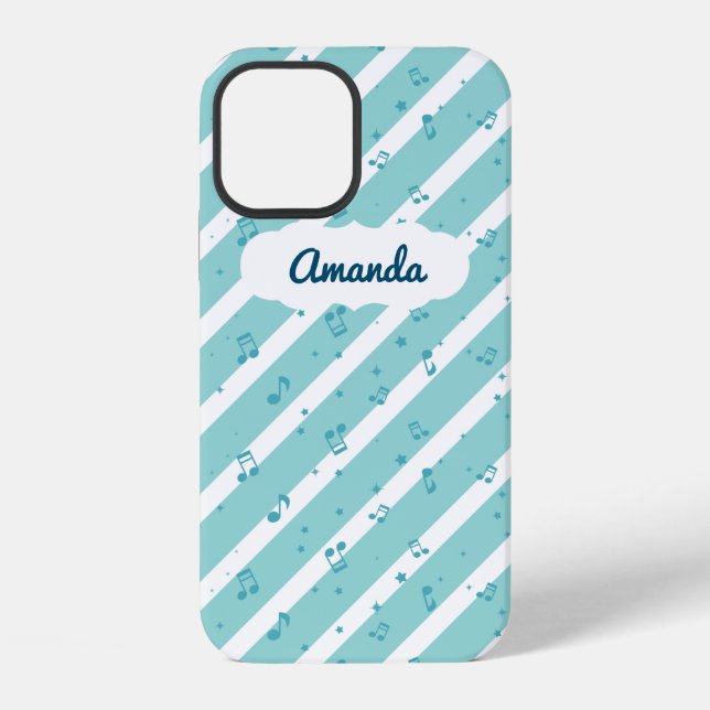 Blue Striped Music Notes iPhone 12 Case (Back)