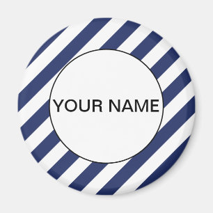 Blue Striped Name Template Paper Plates Magnet