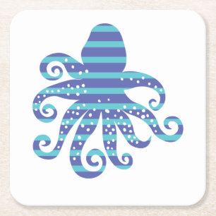 Blue Striped Octopus Beverage Coaster