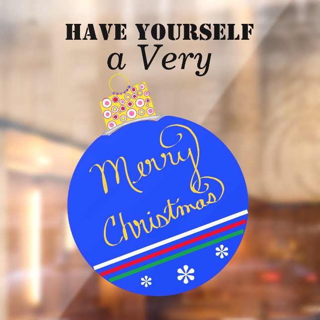 Blue Striped Ornament Merry Christmas Window Cling (Sheet 2)