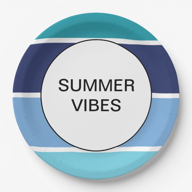 Blue Striped Paper Plate (Front)