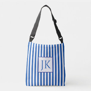 Blue Striped Personalised Initial Crossbody Bag