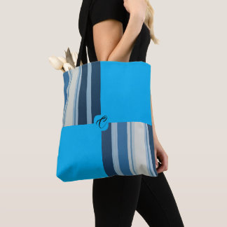 Blue striped personalised  tote bag