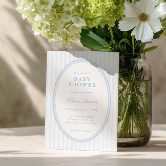 Blue Striped Preppy Baby Shower Invitation