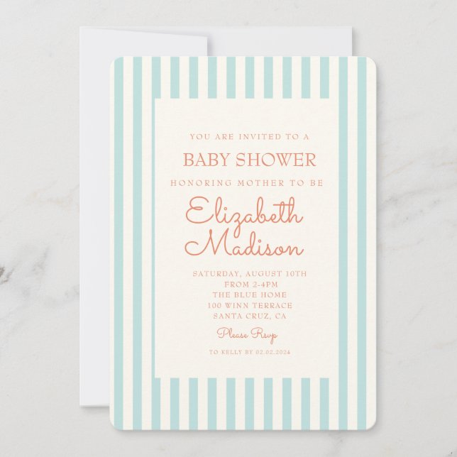 Blue Striped  Retro Baby Shower Invitation (Front)