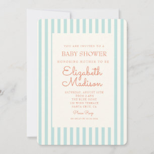 Blue Striped  Retro Baby Shower Invitation