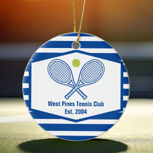 Blue Striped Tennis Custom Country Club Ceramic Tree Decoration