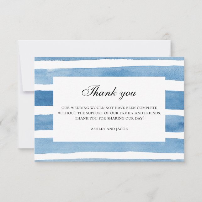 Blue striped thank you watercolor Nautical wedding Card (Front)