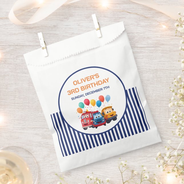 Blue Striped Truck Birthday Theme Favour Bags (Clipped)