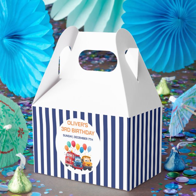 Blue Striped Truck Birthday Theme Favour Box (Party)