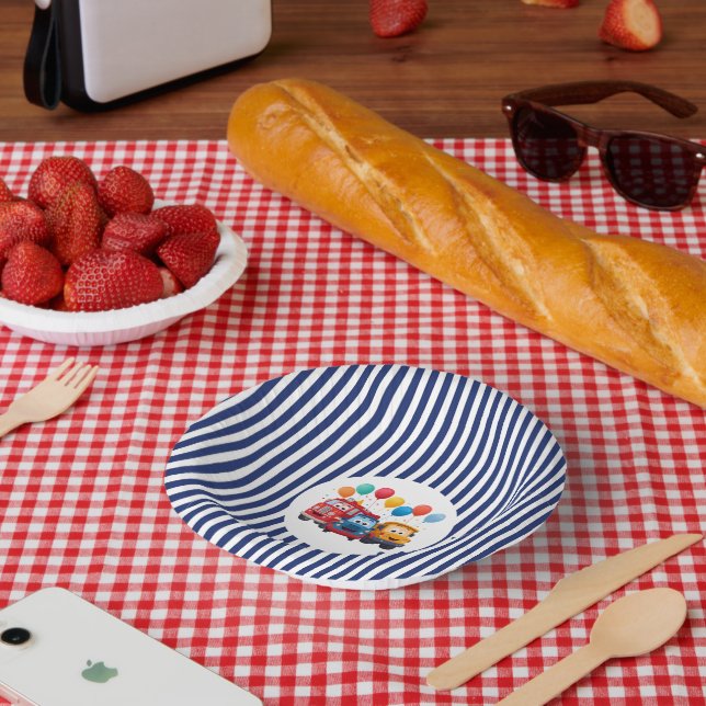 Blue Striped Truck Birthday Theme Paper Plate (Picnic)
