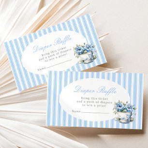Blue Striped Vintage Baby Shower Tea Diaper Raffle Enclosure Card