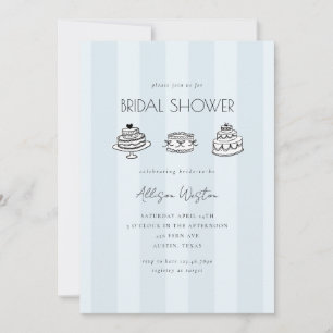 Blue Striped Vintage Cake Bridal Shower Invitation