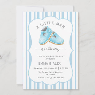 Blue stripes A little man is on the way Invitation