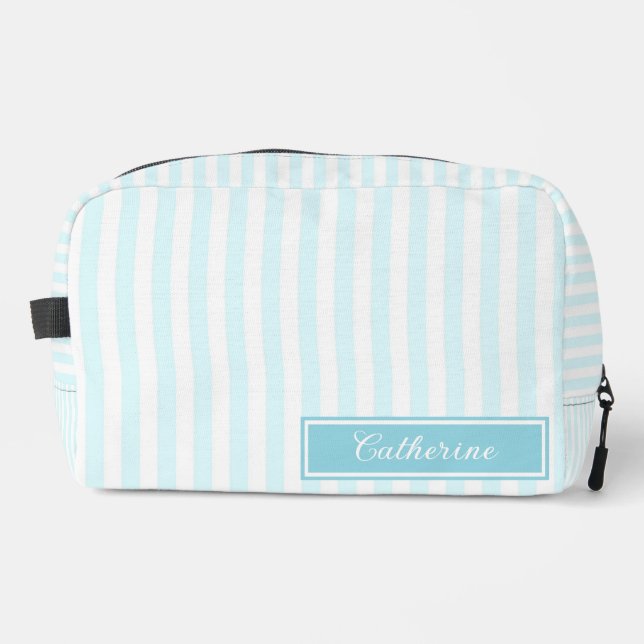 Blue Stripes Abstract Retro Pretty & Trendy Dopp Kit (Front)