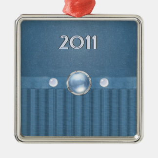 Blue Stripes and Bead Custom Date Premium Ornament