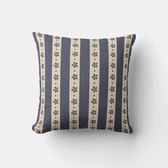 Blue Stripes And Flowers Cushion (Front)