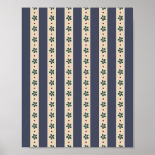 Blue Stripes And Flowers Poster