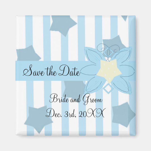 Blue Stripes and Stars Save the Date Magnet (Front)