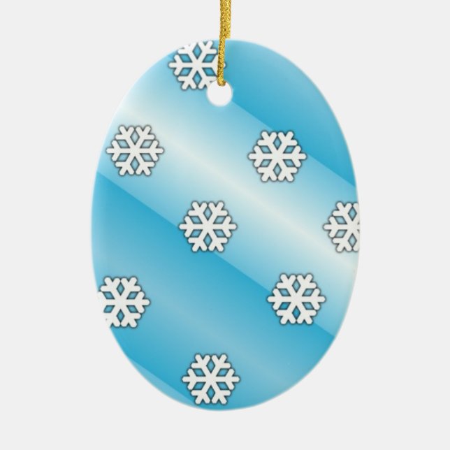 Blue Stripes and White Snowflakes Ceramic Tree Decoration (Front)