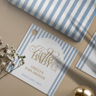 Blue Stripes Arch Vintage Baby Shower Favour Tags