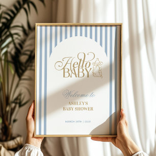 Blue Stripes Arch Vintage Baby Shower Welcome Sign