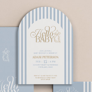 Blue Stripes Arch Vintage Boy Baby Shower Invitation