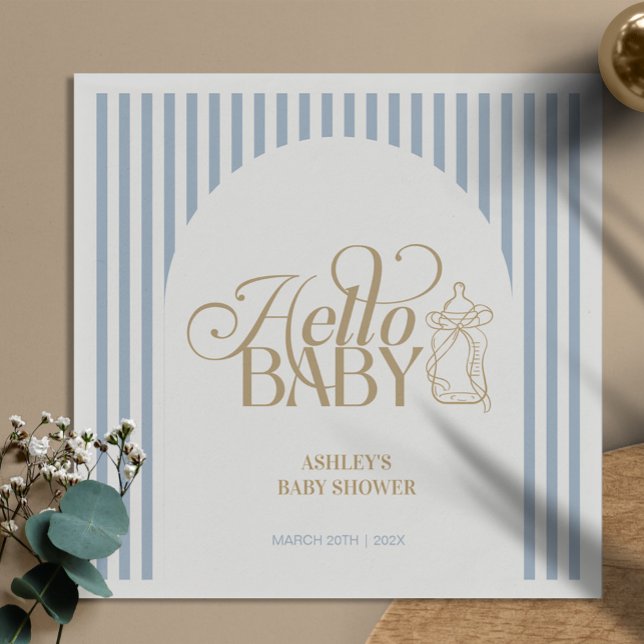 Blue Stripes Arch Vintage Boy Baby Shower Napkin (Creator Uploaded)