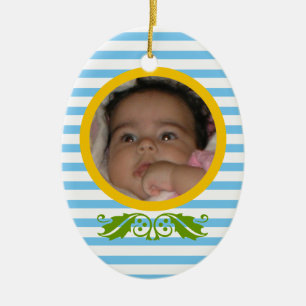 Blue stripes Baby’s 1st Christmas photo Ornament