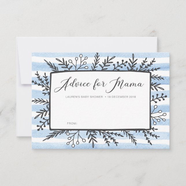 Blue stripes Baby Shower Advice for Mama Cards (Front)