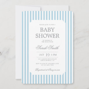 Blue Stripes Baby Shower Boy Invitation
