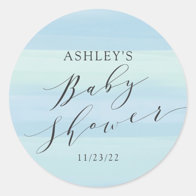 Blue Stripes Baby Shower Classic Round Sticker (Front)