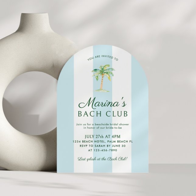 Blue Stripes Beach Bach Club Bridal Shower Arch Invitation (Creator Uploaded)