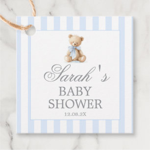 Blue Stripes Bear Baby Shower Favor Tags