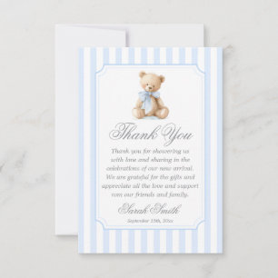Blue Stripes Bear Grand millennial Thank You Card