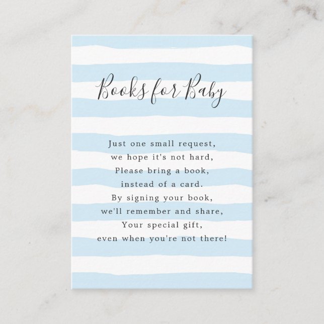 Blue Stripes Books for Baby, baby shower Enclosure Card (Front)