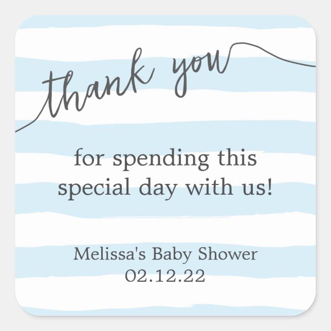 Blue Stripes boy baby shower favour sticker (Front)