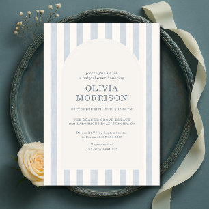 Blue Stripes Boy Baby Shower Invitation