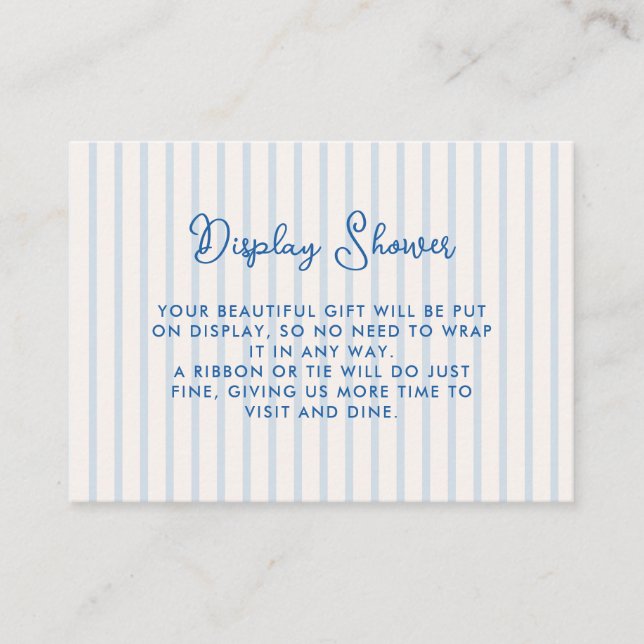Blue Stripes Bridal Shower Display Shower Enclosure Card (Front)