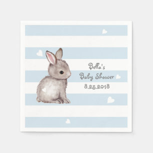 Blue Stripes Bunny Baby Shower Paper Napkin