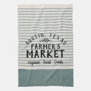Blue Stripes Custom Farmer's Market   Farmhouse Tea Towel
