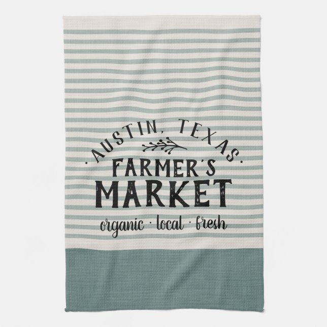 Blue Stripes Custom Farmer's Market | Farmhouse Tea Towel (Vertical)