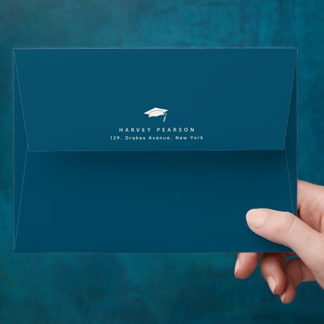 Blue Stripes Custom Graduation Return Address Envelope (Hand)