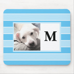 Blue Stripes Custom Initial One Photo Cute Dog Mou Mouse Mat