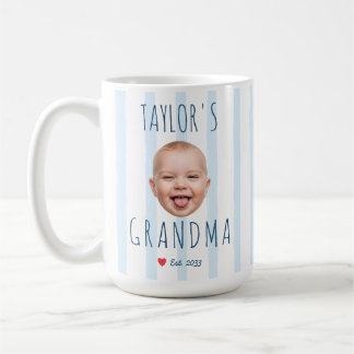 Blue Stripes Custom Photo & Name Baby Face Grandma Coffee Mug