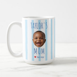Blue Stripes Custom Photo & Name Baby Face Mom Coffee Mug