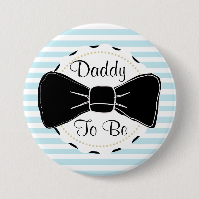 Blue Stripes Daddy to be Bow Tie Baby Shower 7.5 Cm Round Badge (Front)